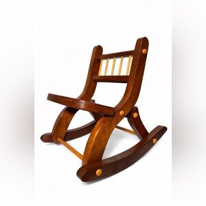Vintage Folding Wooden Doll Rocking Chair Mini Nursery Decor